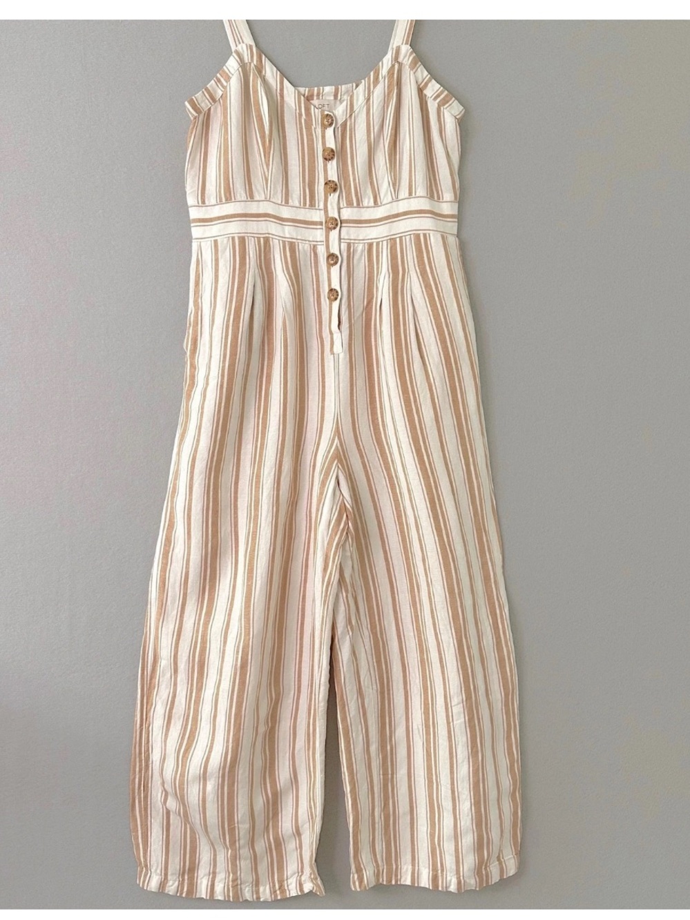 LOFT Linen Blend Striped Belted One Piece Wide Leg Jumper Size 16 Pockets